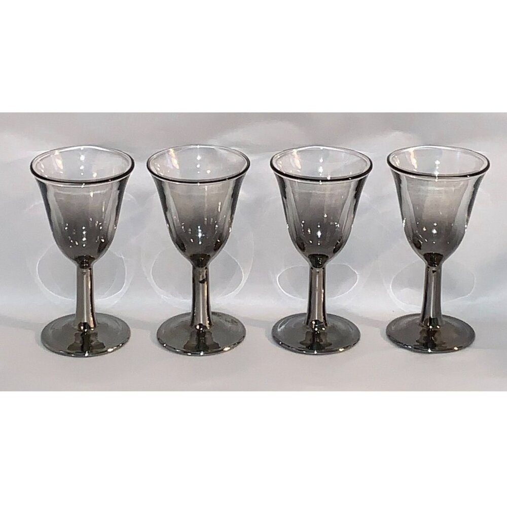 Vintage Dorothy Thorpe Style Silver Fade Shot Cordial Glasses (Set of 4) FRANCE